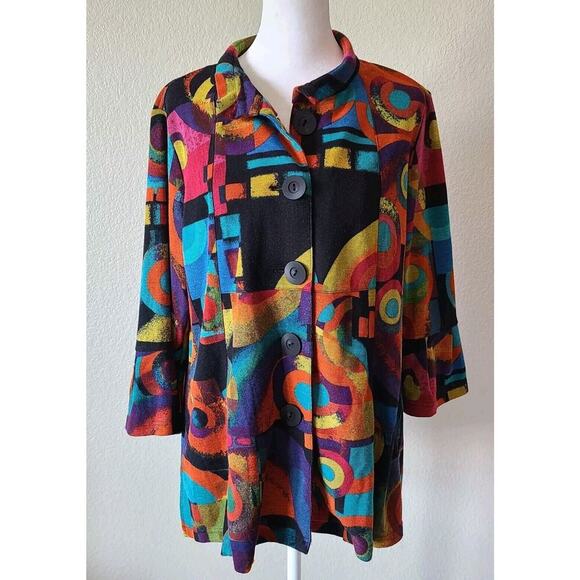 Ali Miles Women's Blouse Colorful Button-Up Long-Sleeved Shirt Small Art Artsy - Picture 1 of 13